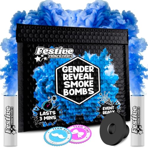 3 Minute Gender Reveal Smoke Bombs - Smoke Bomb for Gender Reveal Party - Vibrant Colors - Burns 3 Minutes Each - (2 Pack, BLUE)