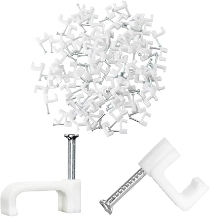 ケーブルステップル フラットケーブルクリップネイル 釘止めタイプ 配線収納 ケーブル固定用 方形 ホワイト8mm 100個入り