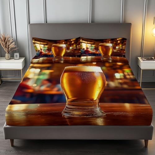 Soft Microfiber Modern Bar Wine Glasses Printed Fitted Sheet