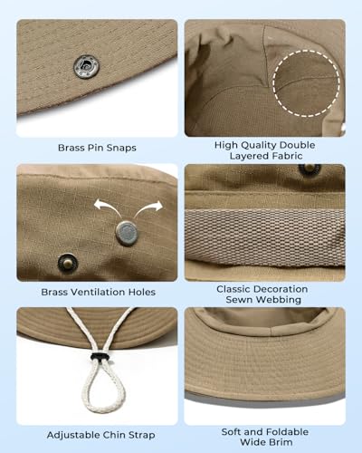 Image of Electomania Head Caps for Men and Women，Breathable Mesh Sun Protection hat，Hand-Embroidered Round Cap，Hat for Outdoor Work, Camping, Fishing (in, Alpha, Free Size, Khaki)