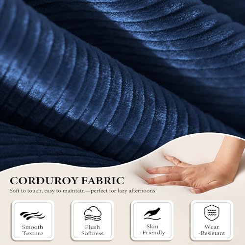Image of Boneless Couch Futon Sofa Bed Sectional Couches for Living Room,Cloud Couch with Sleeper Sofa,Sofas for Living Room Oversized Corduroy Upholstered (Blue, 81 Inches (with Iron Frame))