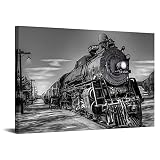 DuoBaorom Large Steam Trains in Progress Canvas Wall Art Vintage Black and White Car Pictures Print