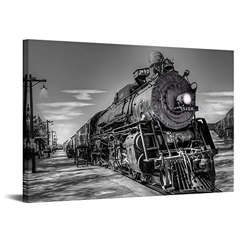 Duobaorom Large Steam Trains In Progress Canvas Wall Art Vintage Black And White Car Pictures Print On Canvas Gallery Wrap Modern Home Art Ready To Hang 24X36Inch #TOP28