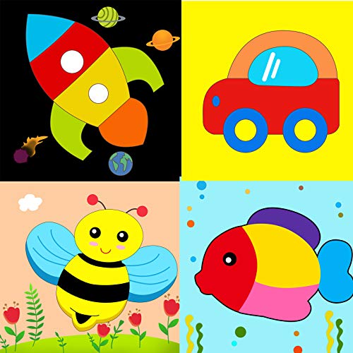 Paint by Numbers for Kids Ages 4-12, DIY Oil Painting Canvas, 2 Pack, Framed, 8x8 Inches, with Brushes Acrylic Pigment, Animal Vehicle 02