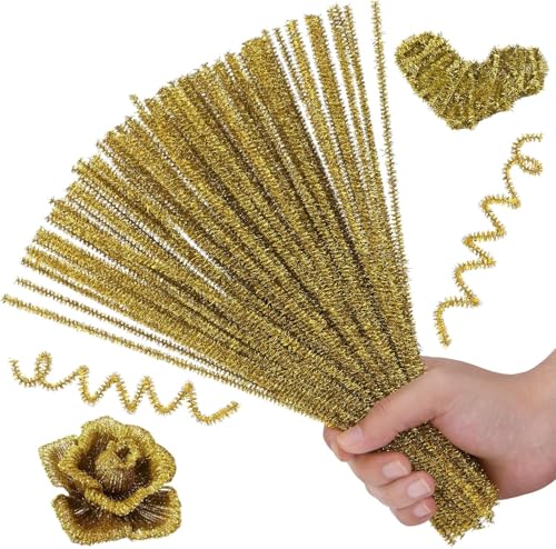 Image of Pipe Cleaners Craft, Pipe Cleaners Chenille Stem Fuzzy Sticks Craft Supplies for flowers making, Home DIY (Golden Sparkle, 200pc)