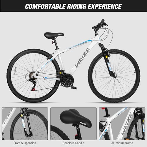 WEIZE Hardtail Mountain Bike, 29 Inch Wheels Outdoor Cycling Bike, 21-Speed Trigger Shifter, Aluminum Frame for Men and Women, Comfort Saddle, MTB Bicycle with Suspension Fork