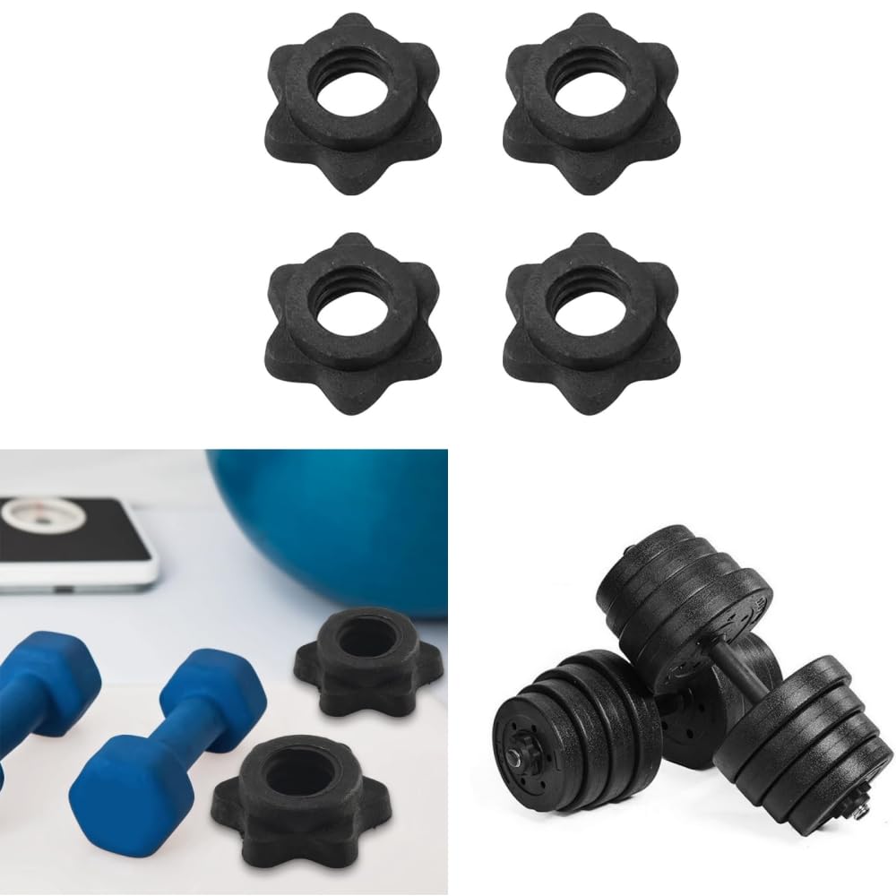 8 pezzi, dado esagonale con manubri, lucchetti a stella, barra per manubri, per allenamento sportivo, dado esagonale in plastica, nero, per barre per manubri