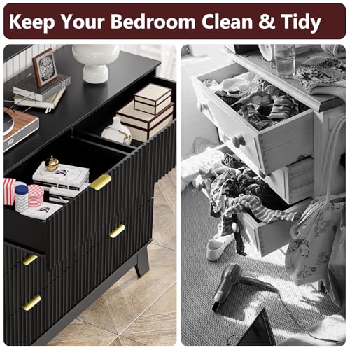Image of 8 Drawer Dresser for Bedroom, 47''W Fluted Wooden Dresser Storage Cabinet and Chest of Drawers with Metal Handle, Storage Organizer for Living Room, Hallway, Entryway, Black