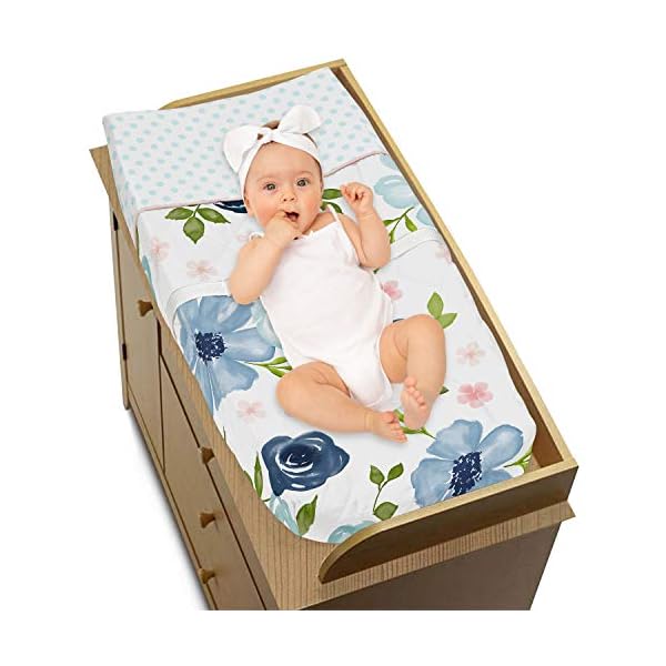 Sweet Jojo Designs Baby-Wickelunterlage, Marineblau und Rosa, Aquarell-Blumenmuster, Blush, Grün und Weiß – Bild 4