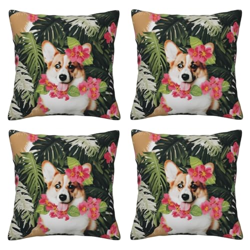 Housse de coussin tropicale corgi 40x40cm imprimé fleuri durable