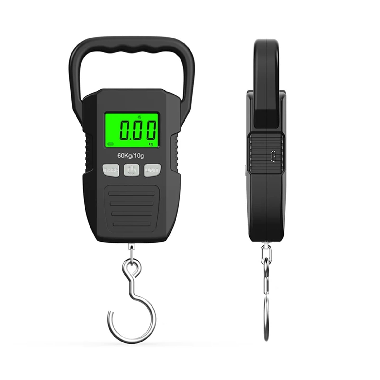 Báscula Colgante Digital LCD Negra De 60kg/10g Báscula De Gancho De Grúa Recargable Por USB Portátil Equipaje De Mensajería Herramientas De Equilibrio De Pesaje For El Hogar