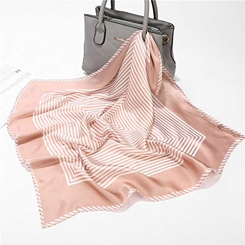 Preisvergleich Produktbild TXGLGWA Modischer Haarschal mit gestreiftem Aufdruck für Frauen Kleine Schals Seidensatintaschenschals Weiblich 70 * 70cm Schals mit quadratischem Hals für Damen 70x70CM Khaki