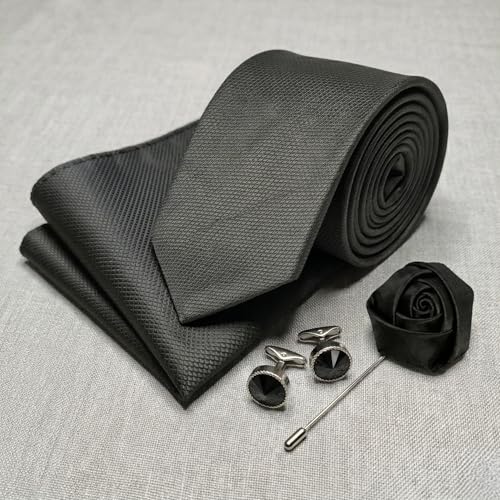 Image of Men's Necktie Gift Set with Wooden Box | Premium Tie, Pocket Square, Cufflinks & Lapel Pin | Elegant Formal Accessories Gift for Men