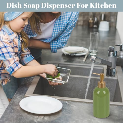 Image of Natheeph 14OZ Ceramic Soap Dispenser, White, Pump Dispenser for Bathroom /Kitchen, 200ml Liquid Capacity (Green)