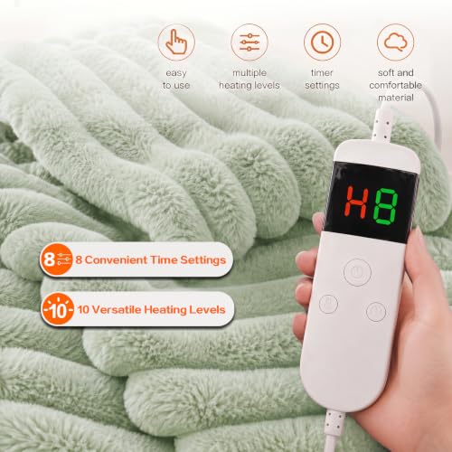 Image of Heated Blanket Electric Throw 50″x60 ″Inch - Thick Striped Flannel Electric Blanket,10 Heating Levels, 1-12 Hours Auto Off, Fast Heating Heating Blanket with Overheat Protection.