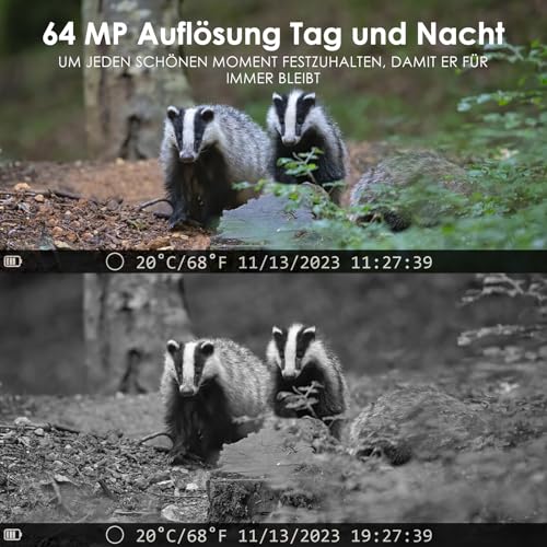 MAXDONE Wildkamera mit Bewegungsmelder Nachtsicht, 4K 64MP WLAN Bluetooth Wildkamera mit...