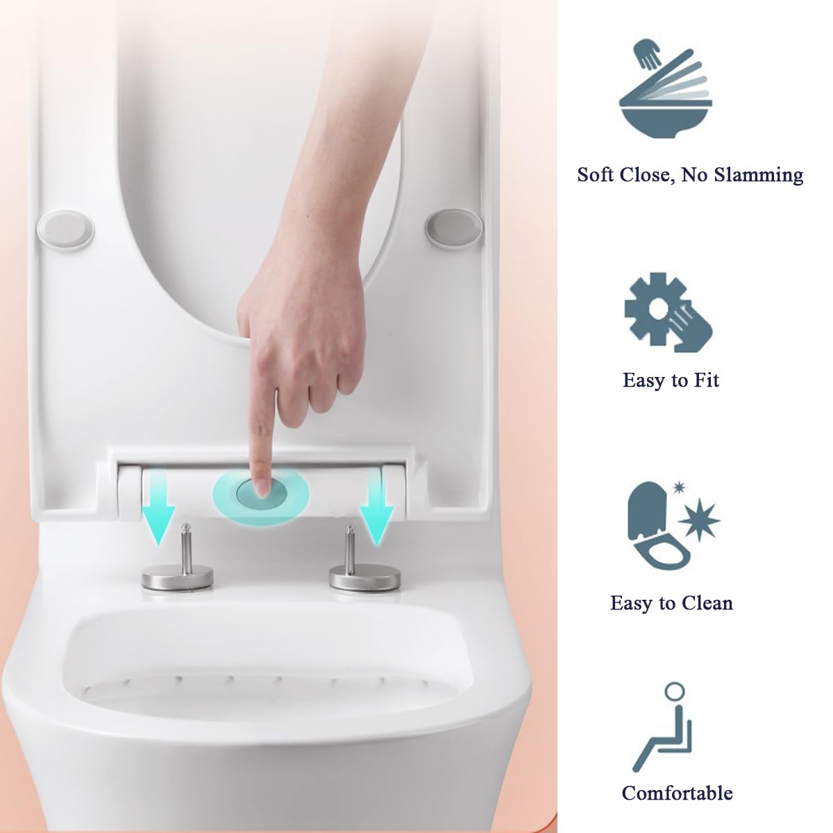 Soft Close Toilet Seat, Toilet Seat with Quick Release for Easy Clean Standard Loo Toilet Seats Oval, Simple Top Fixing - Image 2