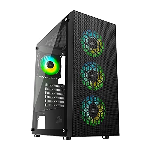 Image of Ant Esports ICE-110 Mid-Tower Computer Case /Gaming Cabinet - Black | Supports E-ATX, ATX, Micro-ATX, Mini-ITX | Pre-Installed 3 x 120mm Front Fans and 1 x 120 mm Rear Fan