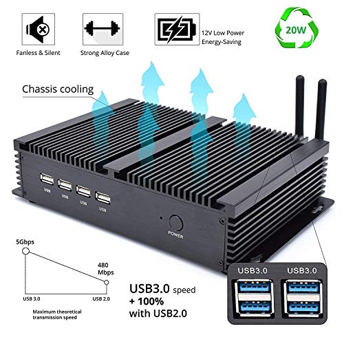 Image of Silent Industrial Mini PC, i5 CPU Fanless Mini Computer, 8GB DDR3L RAM, 512GB SSD, 4xCOM RS232, 2xNICs, HD&VGA Dual Display, WiFi, Full Metal Case, W-11 Pro