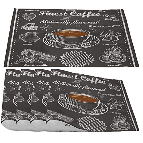Moslion Coffee Placemats,Cafe Items Finest Coffee Theme with Almond Caramel Coconut Hazelnut Raspberry