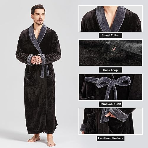 Image of FashGudim Mens Robes Big and Tall Full Length Plush Fleece Long Robe for Men Bathrobe Shawl Collar Warm Winter House Robes