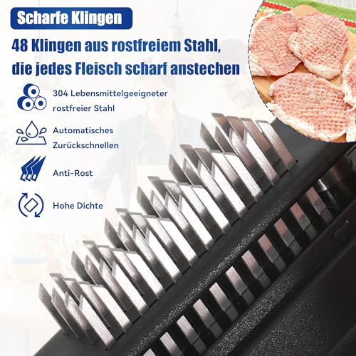 WUISOLQP Steaker Fleischzartmacher, Abnehmbare Steaker für Fleisch mit Reinigungsbürste & 48 Edelstahl Ultra Sharp Nadel Klingen zum Zartmachen von Rind/Huhn/Schwein