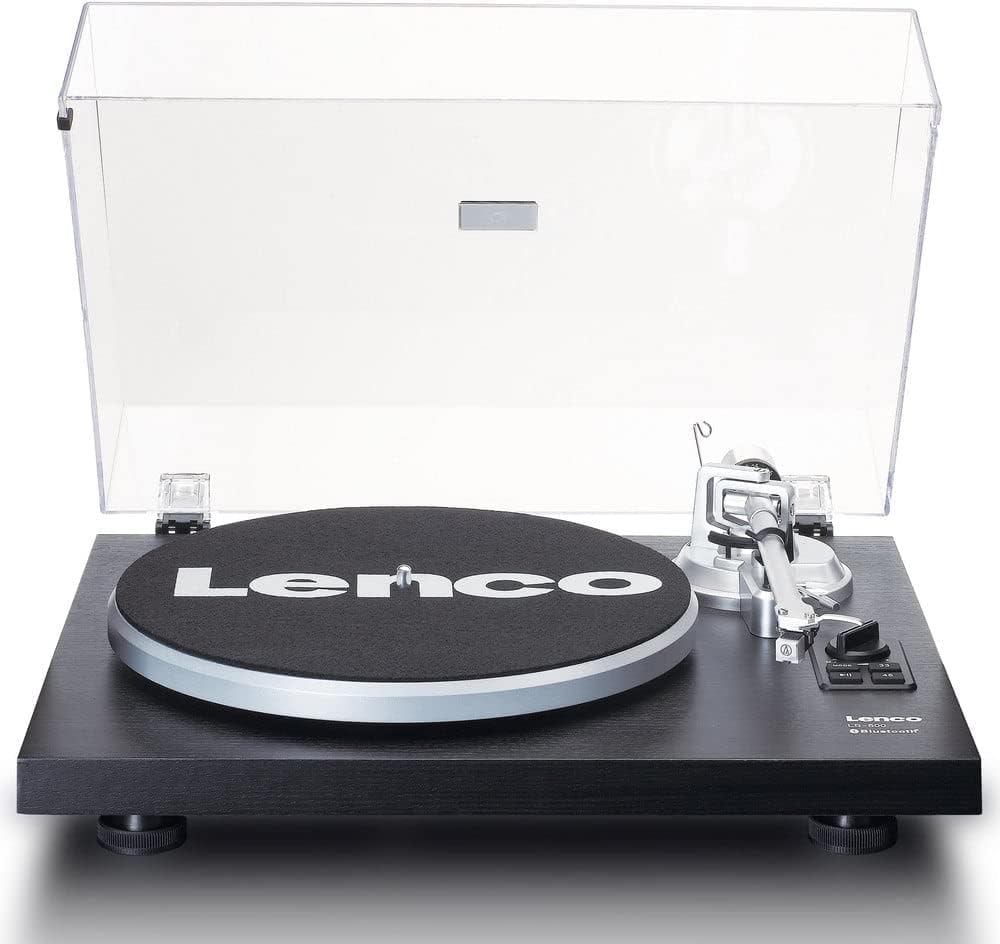 Lenco LS-500 Giradischi Hi-Fi con Bluetooth - Con altoparlanti esterni 2 x 30 W RMS - Trasmissione a cinghia - Auto stop - Preamplificatore - Mobile in MDF - Nero