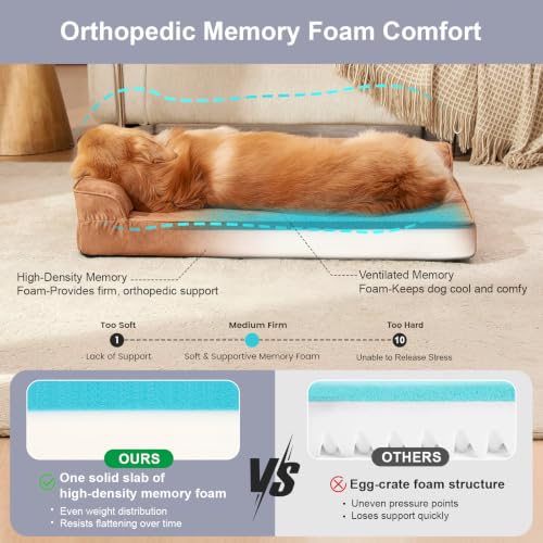 Image of Rainmr Microsuede Dog Bed Orthopedic Washable - Small Medium XLarge Dogs - Memory Foam Couch Sofa with Waterproof Removable Cover, 30x20 Inches, Khaki