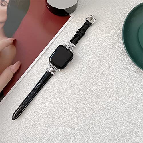 Image of Leather Band Compatible with Apple Watch Bands for Women, Dressy Fancy Strap for iWatch Series 11 /10 /9 /8 /7 /6 /5 /4 /3 /2 /1 /se /Ultra /Ultra 2(49mm 46mm 45mm 44mm 42mm,Black /Silver)