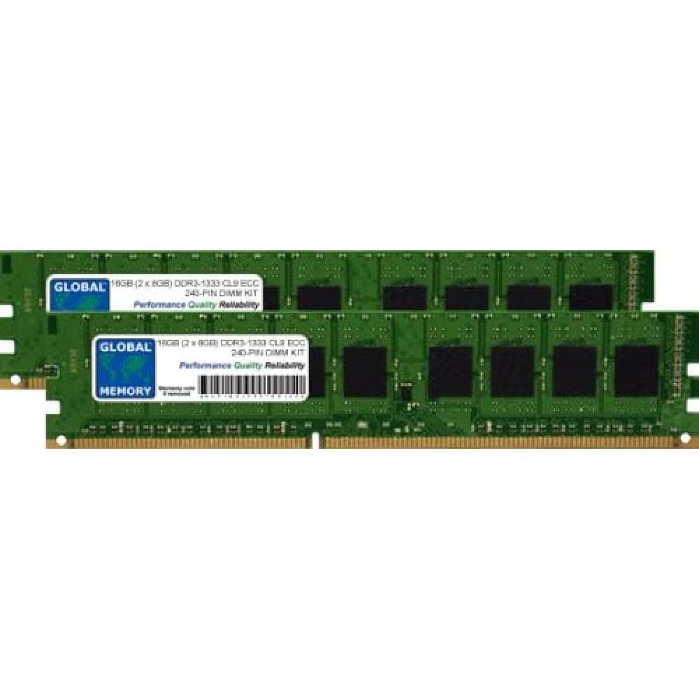 Kit di memoria RAM DDR3 1333 MHz PC3-10600 240-PIN ECC DIMM (UDIMM) da 16 GB (2 x 8 GB) compatibile con server/workstation/schede madri (non per PC*)