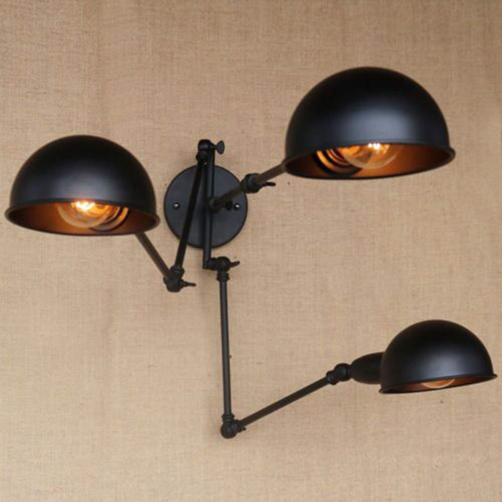 SAIBANGZI Lighting Wall Light,Loft Vintage Black 3 Heads Swing arm Wall lamp E27 led Adjustable Metal Wall Lights Sconce Fixtures for Bedroom bar