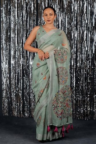 Image of MIRCHI FASHION Saree for Woman Cotton Blend Printed | Traditional Ethnic Sari for Ceremonial Use and Farewell with Blouse Piece