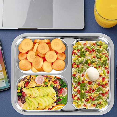 Xuwaidsgn 4 Pack 3 Section Stainless Steel Divided Plate Rectangular Tray Portable Dinnerware Camping Dishes Compact Serving Platter Dinner Snack Treat For Lunch Dinner Camping #TOP6