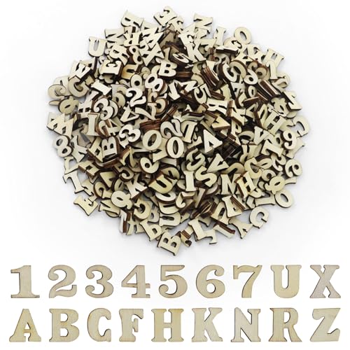 Lot de 416 petites lettres en bois de 15 mm - Pour bricolage et peinture - Lettres minuscules (A-Z) pour bricolage, artisanat, mariage - Avec 100 chiffres en...