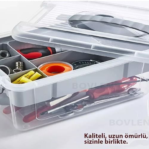 Büyük Boy Bölmeli Organizer Kutu 12 Litre - Şeffaf Tasarım Saklama Kabı - Ev Araba Saklama Kutusu - Ev Banyo Düzenleyici, Dolap Düzenleyici, Saklama, Kutu, Organizer (12 Litre)