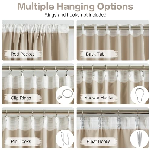 DUALIFE Warm Taupe Curtain 96 Inches Long for Bedroom/Living Room Thermal Insulated Blackout Back Tab and Rod Pocket Dining Room Curtains Drapes 2 Panels - Taupe Tan,W52 x L96 - Cosy Home Interiors DUALIFE Warm Taupe Curtain 96 Inches Long for Bedroom/Living Room Thermal Insulated Blackout Back Tab and Rod Pocket Dining Room Curtains Drapes 2 Panels - Taupe Tan,W52 x L96 - Image 3