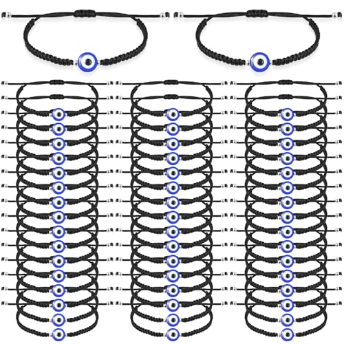 Sasylvia 50pcs Evil Eye Bracelets Bulk Adjustable Lucky protection String Amulet Employee Appreciation Gift for small business wholesale Party Favors