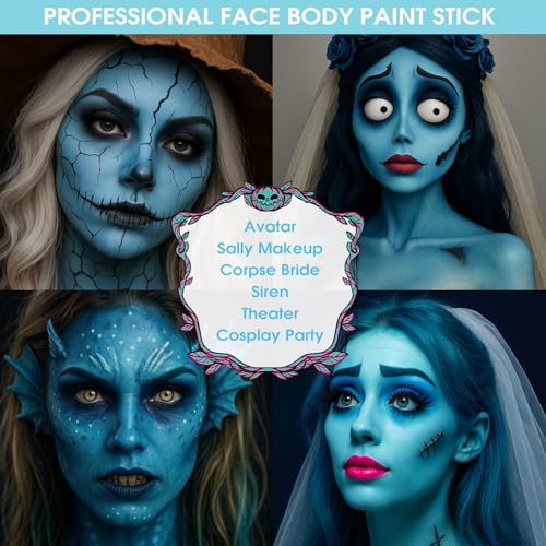 Image of BADCOLOR Light Blue Face Body Paint, Pale Blue Eye Black Stick for Football /Baseball /Softball, Hypoallergenic Grease Sticks for Corpse Bride Halloween SFX Avatar Sally Makeup