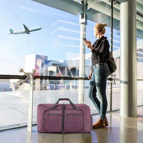 Vomgomfom 85L Reisetasche mit Schuhfach, Große Falttasche für Camping, Reisen, Fitness, Lila
