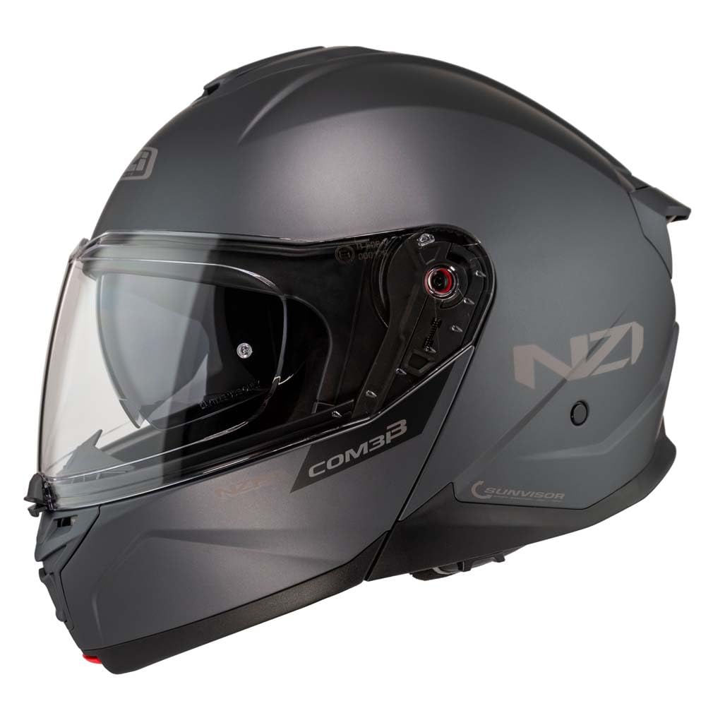 NZI Combi 3 Duo Gris Mate Bluetooth Intercomunicador Headset Integrado - Casco de Moto Modular Abatible con Visor Solar - Homologado P/J ECE 22.06