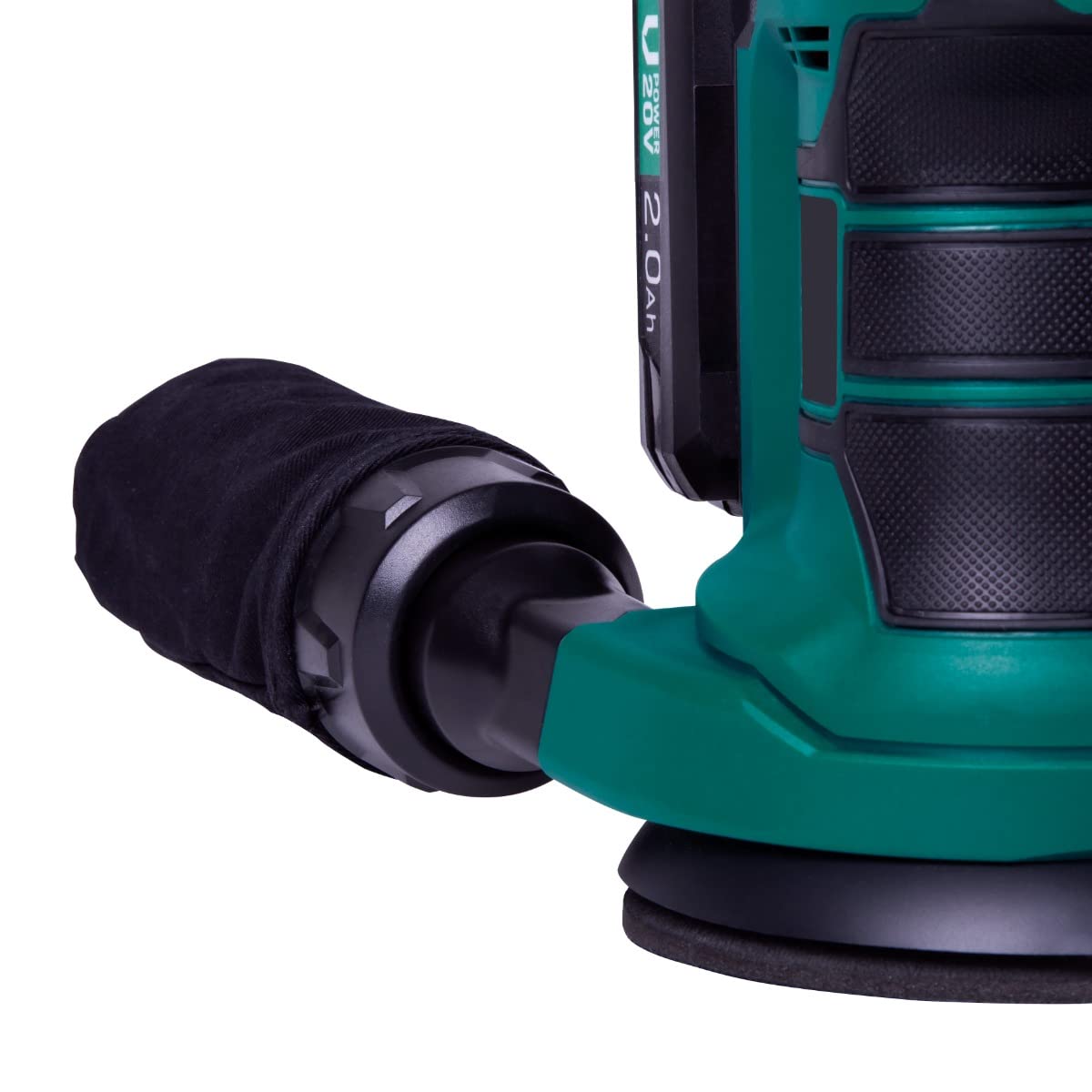 VONROC Levigatrice orbitale VPOWER 20V - Ø125mm. Include 2 batterie da 2.0Ah, caricabatterie, sacchetto raccolta polvere e 12 pezzi di carta abrasiva