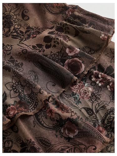 Verdusa Women's Y2k Gothic Dresses Vintage Boho Beaded Ruffle Lace Paisley Print Tiered Mini Dress4