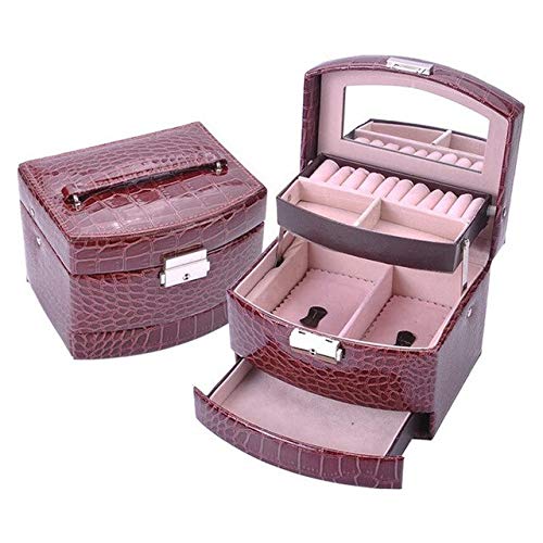 QOHNK Joyero de Cuero de Gama Alta Estuche de Tres Capas para joyería automática Estuche de Estilo Europeo para Mujer Princesa Cajas de Almacenamiento 6 Colores