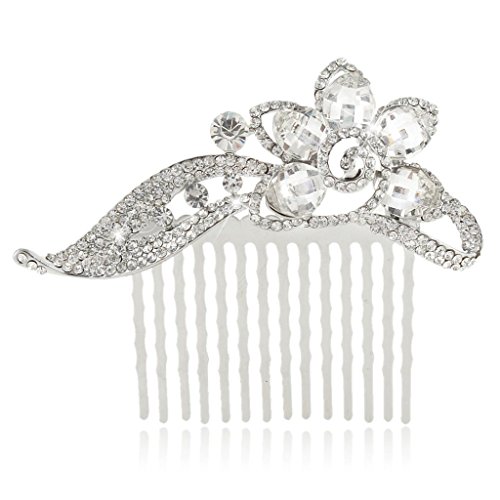 EVER FAITH Silver-Tone Rhinestone Crystal Drop Art Deco Leaf Wedding Hair Comb