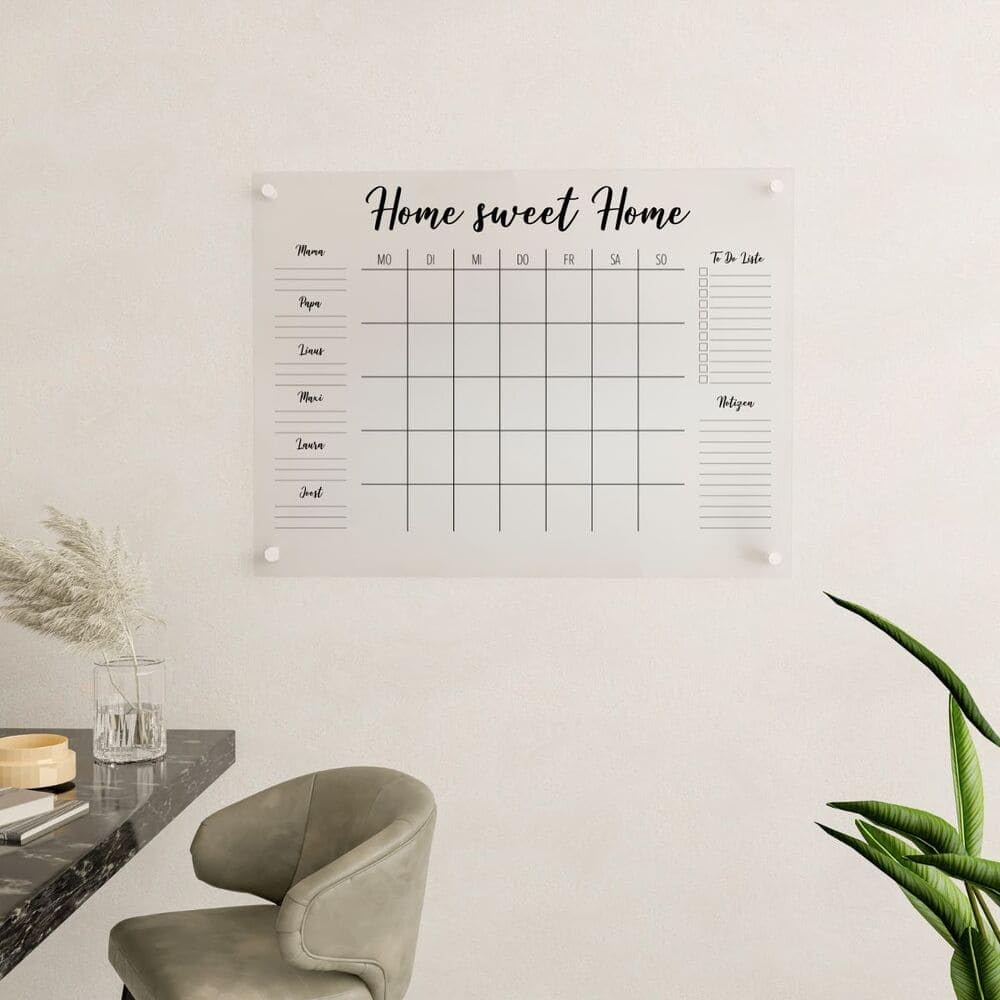 personalisierter Wandkalender - 6-Namen Familienplaner - wiederverwendbarer Kalender aus Acrylglas - Familienplaner abwischbar - Hingucker für jeden Raum
