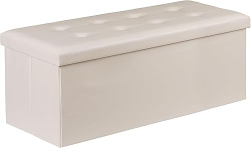 Miniatura 10 de ZenStyle Banco otomano plegable de almacenamiento de 43 pulgadas, reposapiés de piel sintética con asiento acolchado de espuma, baúl de Negro