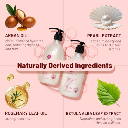 Image of Luseta Glossing Pearl Shampoo and Conditioner Set 2 * 16.9 Fl Oz | Shine Boosting Sulfate Free for Color Treated Hair, Argan Oil Moisturizing Frizz Control Smoothing for Dry Damaged Hair
