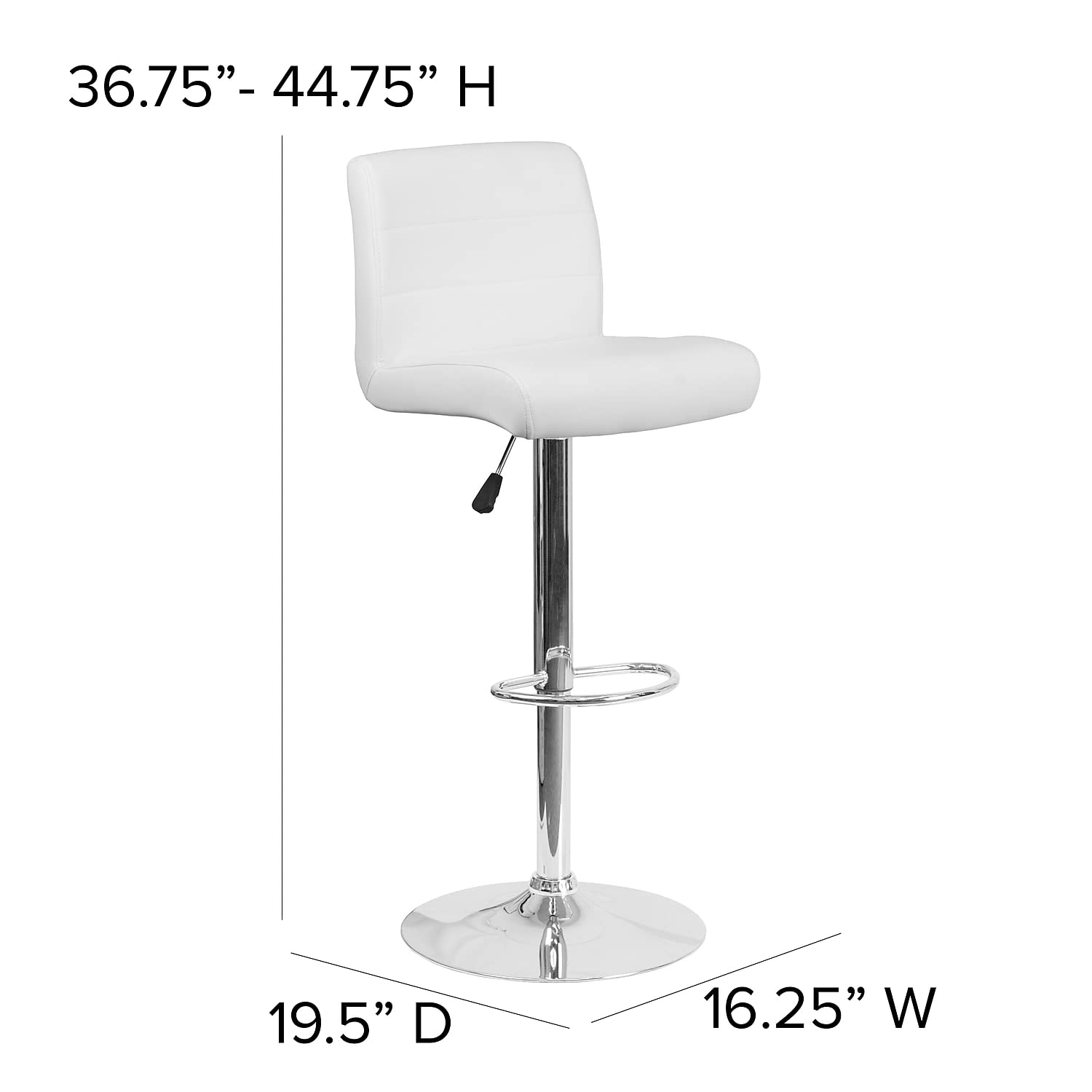 Flash Furniture Marietta - Set di 2 sgabelli da Bar in Vinile, Altezza Regolabile, con Seduta arrotolata e Base cromata, Colore: Bianco
