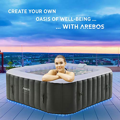 Arebos Whirlpool | automatisch opblaasbaar | binnen en buiten | 6 personen | LED lichtband | 130 massagejets | 910 liter… - Image 3