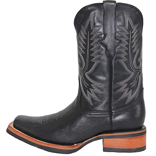 Western Shops Mens Genuine Leather Square Toe Cowboy Boots, Mens Black Western Boots2
